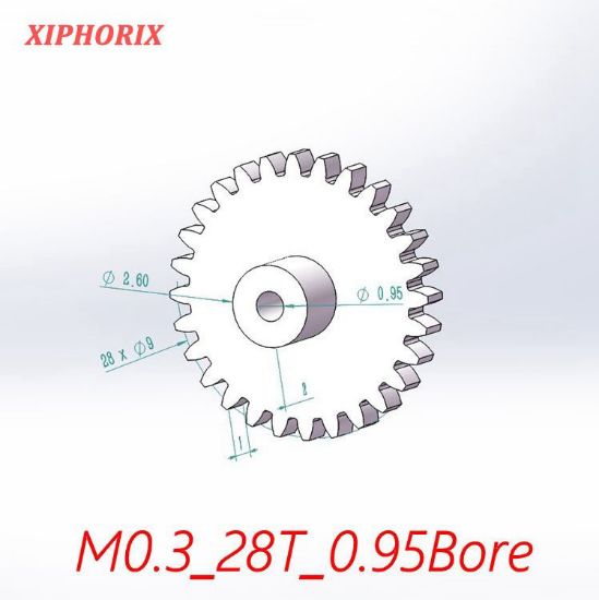 Picture of Module 0.3 28 teeth plastic  gear,  interference fit 1.0mm shaft