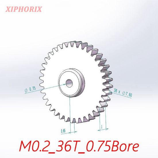 Picture of Module 0.2 36 teeth plastic  gear,  interference fit 0.8mm shaft