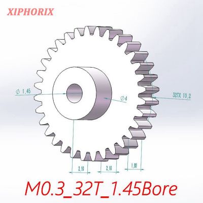 Picture of Module 0.3 32 teeth plastic  gear,  interference fit 1.5mm shaft