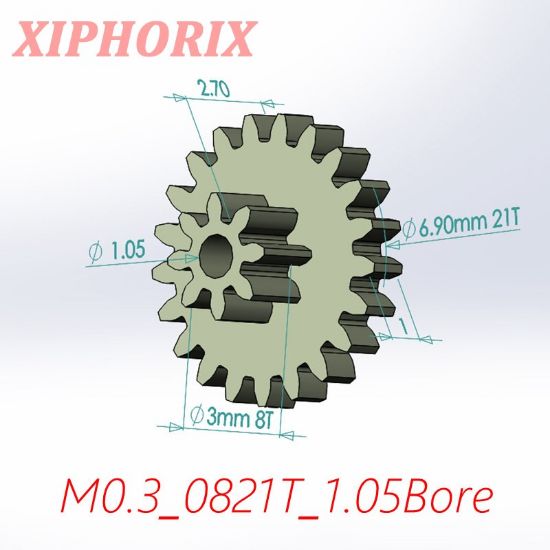 Picture of Module 0.3 M0.3 8/21 Teeth Plastic Double Tooth Gear, Sliding Fit 1.0mm Shaft